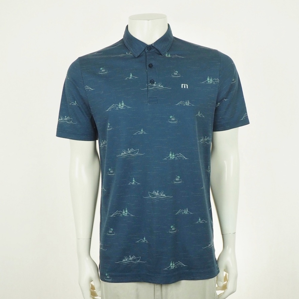 Travis Mathew Fun & Games Golf Polo Shirt Mens Medium Blue Pique Cotton Blend